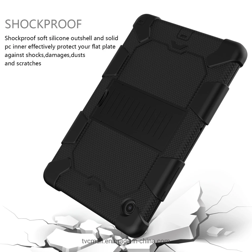 Heavy Duty Hybrid Shockproof Dual Color Silicone + PC Tablet Bracket Kickstand Case for Samsung Galaxy Tab A8 10.5 (2021) - Black