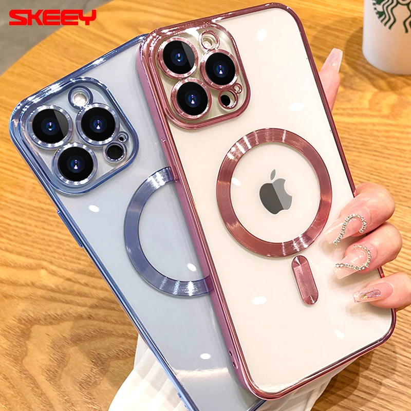 New iPhone 12 Electroplating Mobile Phone Case All-Inclusive Soft Shell Apple 14 Magnetic Suction with Glass Lens Film Protective Cover