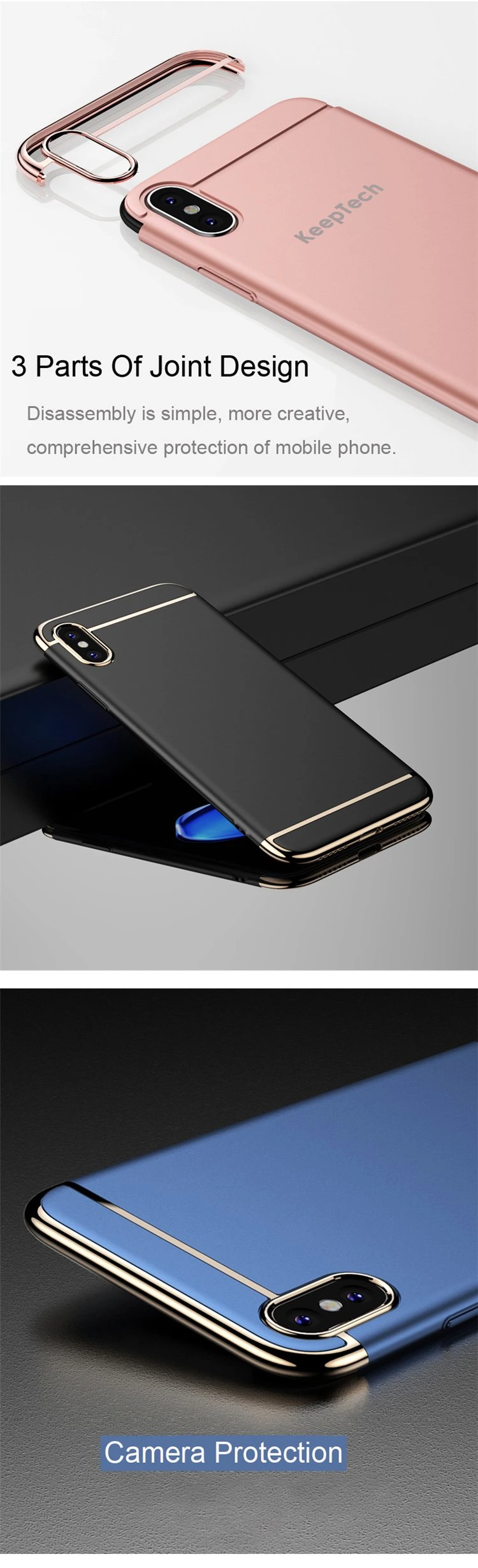 for iPhone X Case 3 in 1 Ultra Slim Case for Apple iPhone X Luxury PC Hard Plating Phone Back Cover