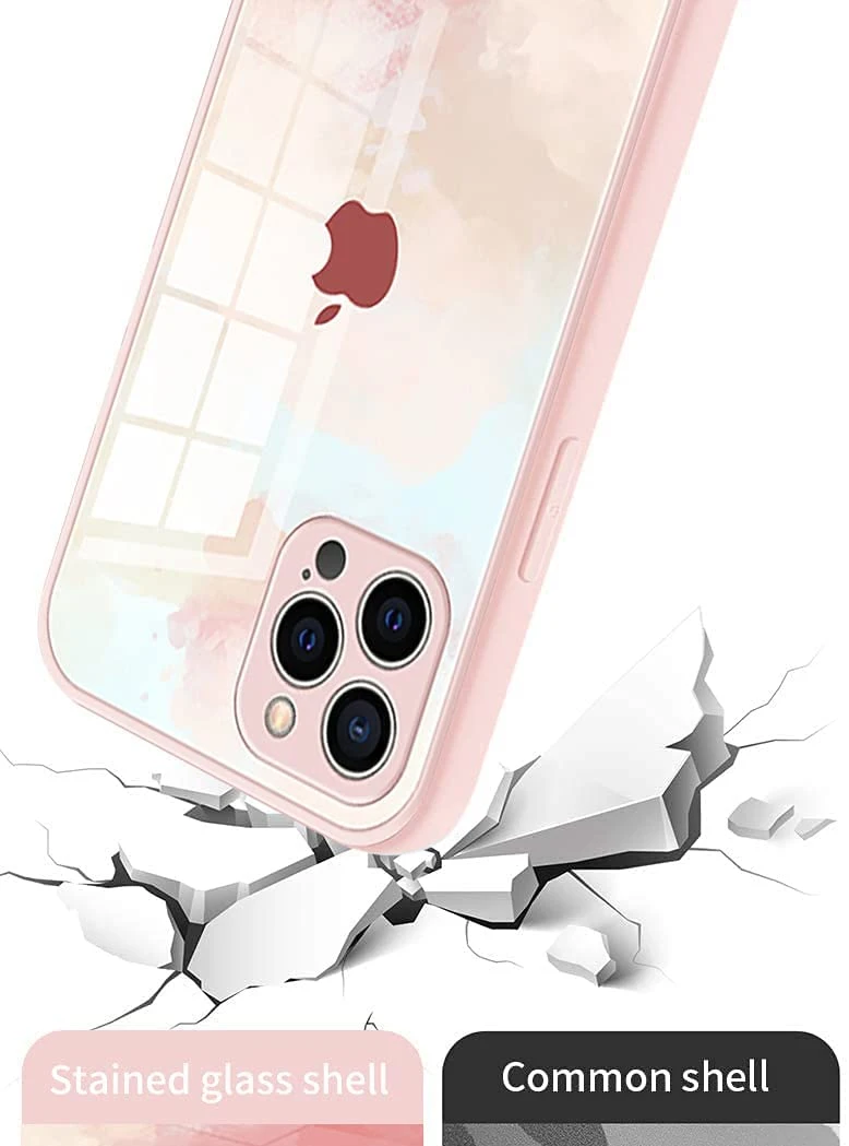 New Fashion Watercolor Tempered Glass Silicone Phone Case for iPhone 13 Promax 12 Promax