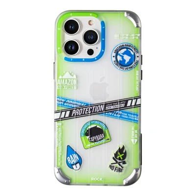 Rock Inshare Travel シリーズ電話ケース iPhone 14 PRO Max 用、スリムソフト TPU ハード PC ケース、IMD パターン印刷耐衝撃ケース - Rainforest